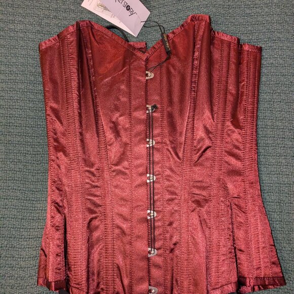Burgundy satin longline waist-taming overbust corset - Picture 5 of 6